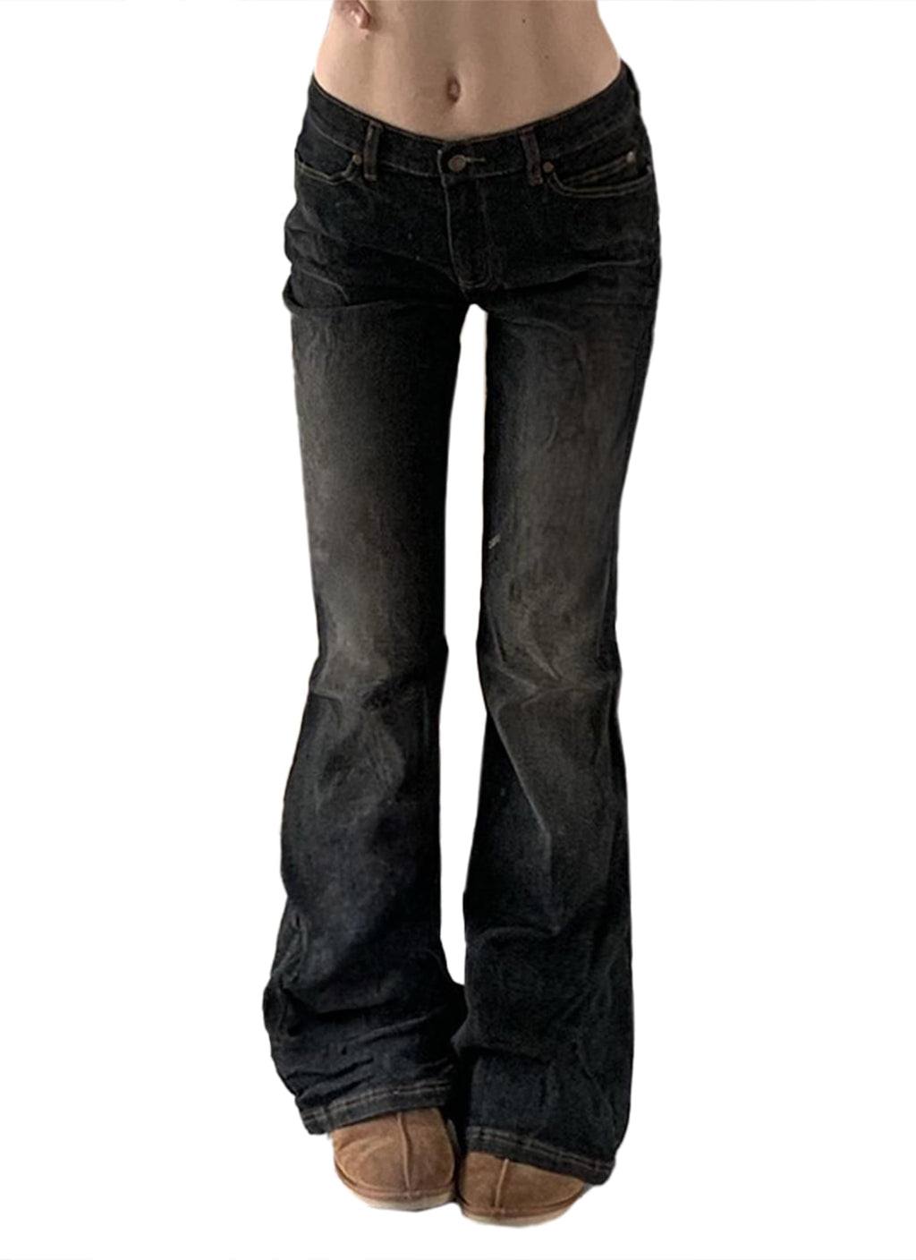 Women Bell Bottom Jeans  Flare Mid Rise Vintage Denim Pants 90s Y2k style