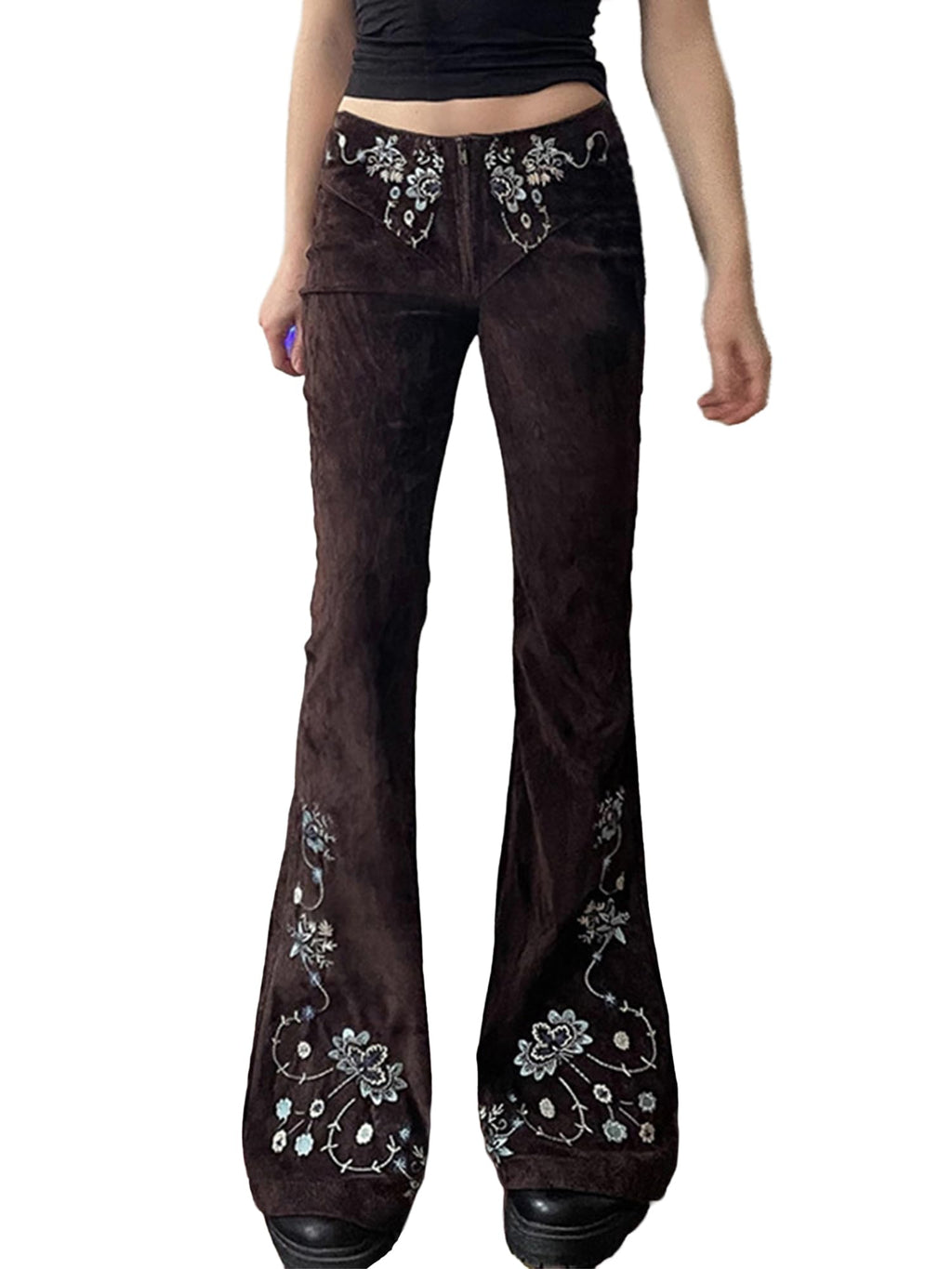 Women Bell Bottom Jeans  Flare Mid Rise Vintage Denim Pants 90s Y2k style