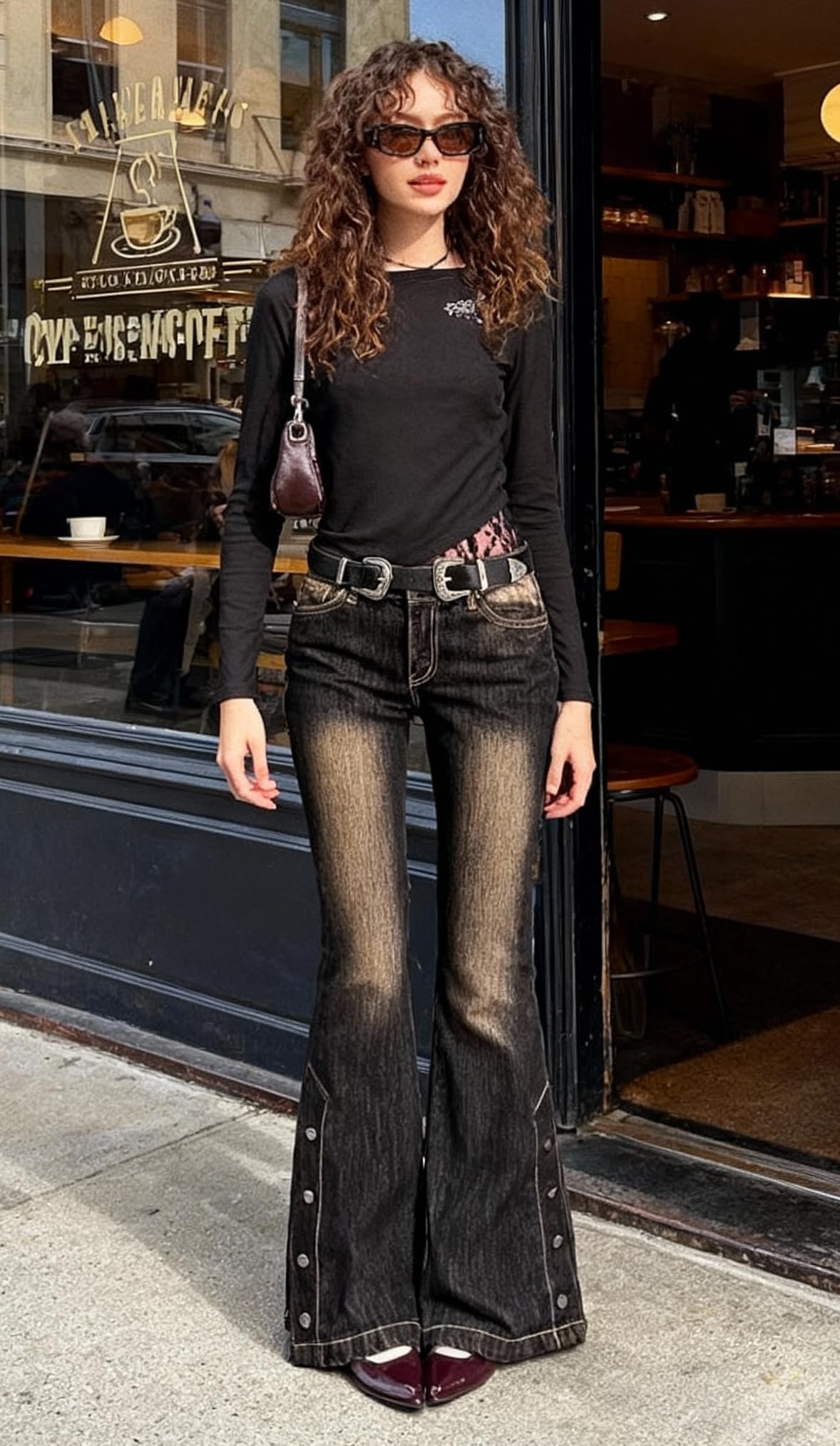 Women Bell Bottom Jeans  Flare Mid Rise Vintage Denim Pants 90s Y2k style