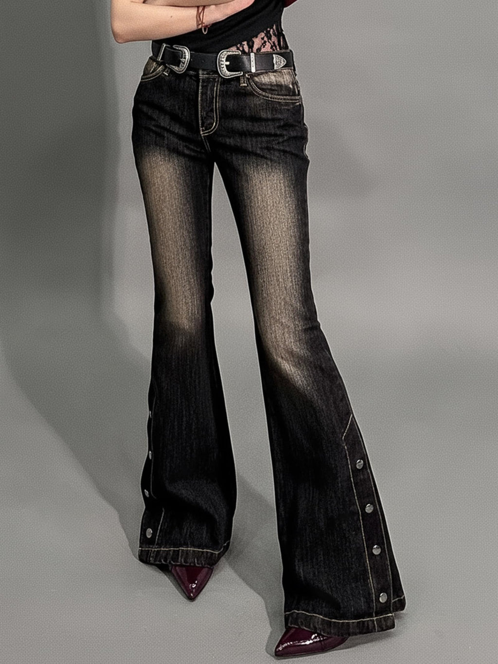 Women Bell Bottom Jeans  Flare Mid Rise Vintage Denim Pants 90s Y2k style